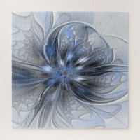 Blue Grey Watercolor Abstract Floral Fractal Art
