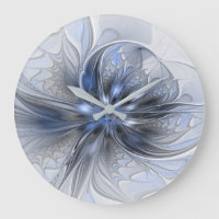 Blue Grey Watercolor Abstract Floral Fractal Art