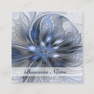Blue Grey Watercolor Abstract Floral Fractal Art Square Business Card