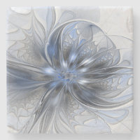 Blue Grey Watercolor Abstract Floral Fractal Art