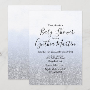Blue Grey Watercolor Baby Shower Invitation