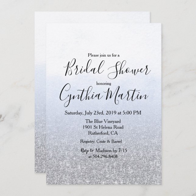 Blue Grey Watercolor Bridal Shower Invitation (Front/Back)