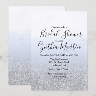 Blue Grey Watercolor Bridal Shower Invitation