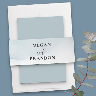 Blue Grey Watercolor Wash Personalised Wedding Invitation Belly Band