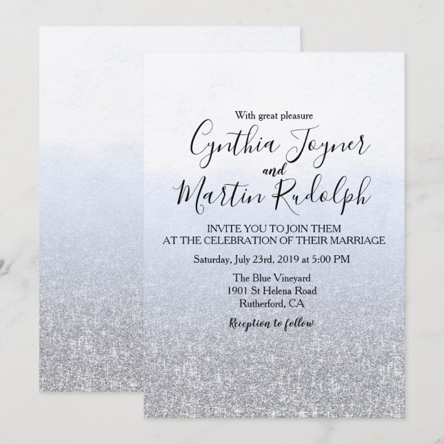 Blue Grey Watercolor Wedding Invitation (Front/Back)
