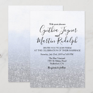 Blue Grey Watercolor Wedding Invitation
