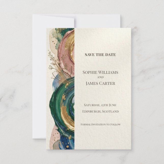 Blue Grey Watercolour Botanical Save The Date Card (Front)