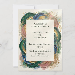 Blue Grey Watercolour Botanical Wedding Invitation