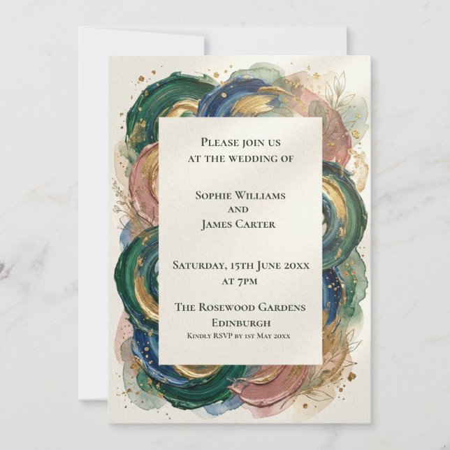 Blue Grey Watercolour Botanical Wedding Invitation (Front)