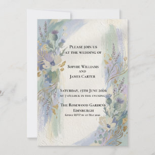 Blue Grey Watercolour Floral Wedding Invitation