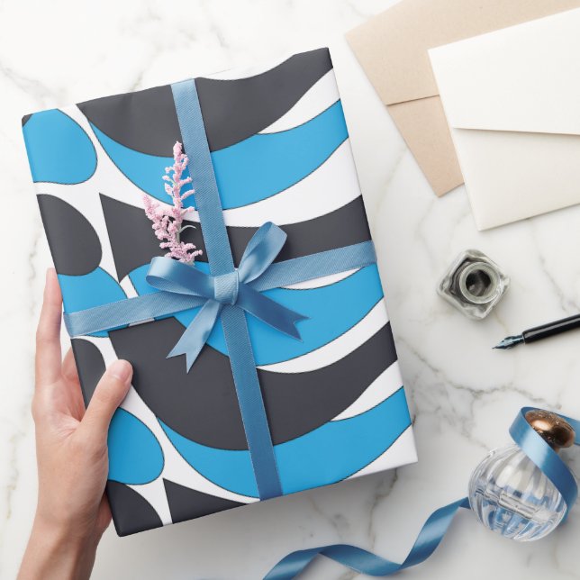 Blue Grey Wave Stripes Wrapping Paper (Gifting)