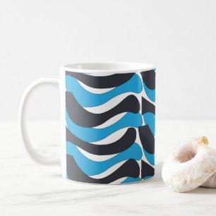Blue Grey Wavy Stripes Coffee Mug