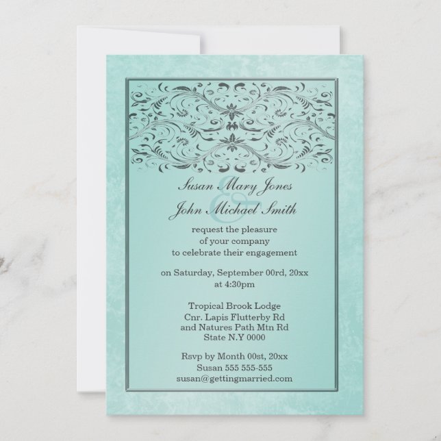 Blue grey wedding anniversary engagement invitation (Front)