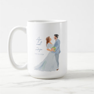 Blue Grey Wedding Couple Personalised Mug w-Date