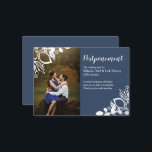 Blue Grey Wedding Postponement Card<br><div class="desc">Date changes happen. Send your guests a beautiful blue grey wedding postponement card with white floral framing to let them know a formal invitation will follow. The white floral pattern over a blue-grey postponement change the date card will show your photo beautifully, and can be easily personalised for a wedding,...</div>