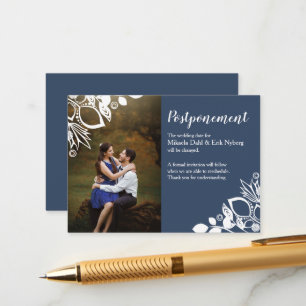 Blue Grey Wedding Postponement Card