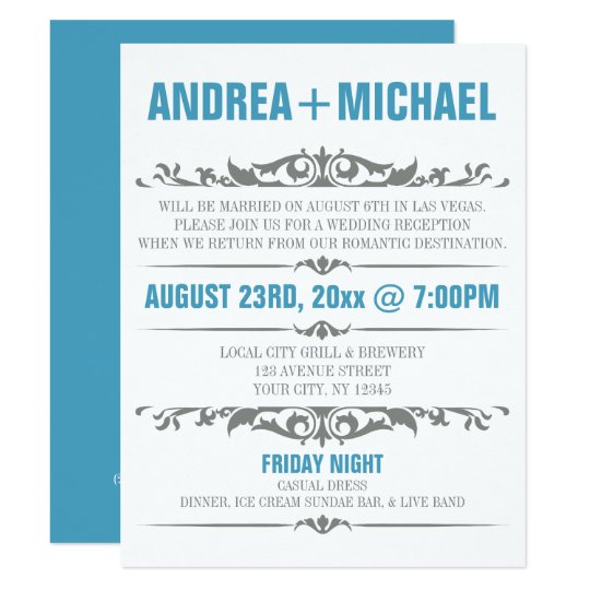 Blue & Grey Wedding Reception ONLY Invitations
