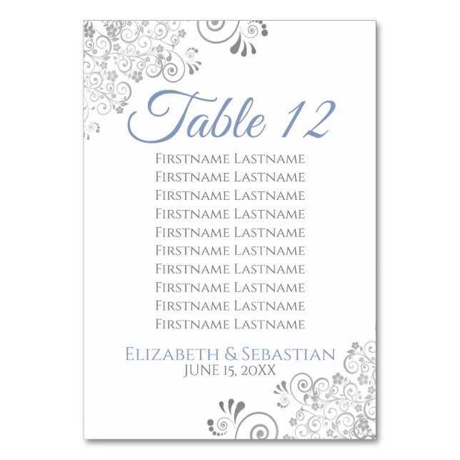 Blue & Grey Wedding Table Number Seating Chart (Front)