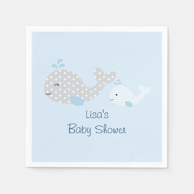 Blue & Grey Whale Baby Shower Napkin (Front)