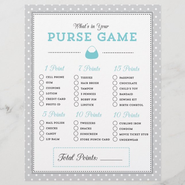 Blue & Grey What's in Your Purse? Game (Front)