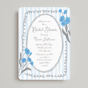 Blue Grey Whimsical Hand Painted Bridal Shower Invitation