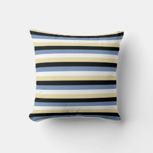 Blue/Grey, White, Beige and Black Stripes Cushion