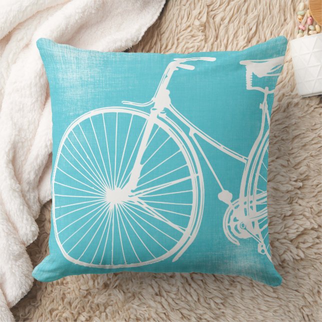Blue Grey White Bicycle Pillow (Blanket)