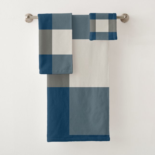 Blue Grey White Buffalo Check  Bath Towel Set (Insitu)