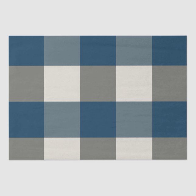 Blue Grey White Buffalo Check  Tissue Paper (Front)