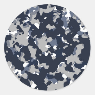 Blue Grey White Camouflage Camo Pattern Party Classic Round Sticker
