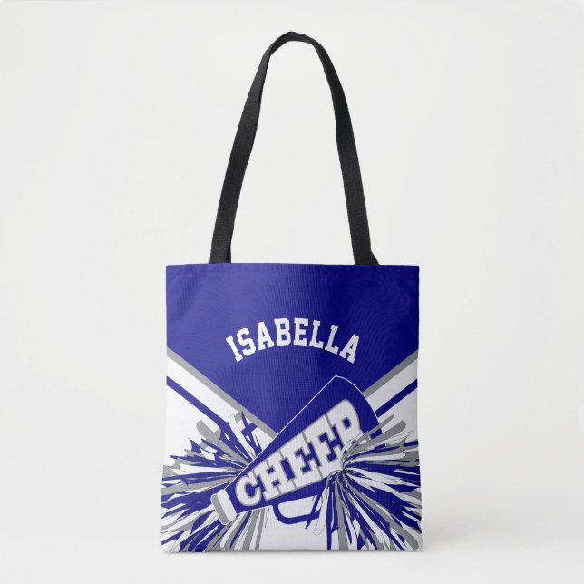 Blue, Grey & White Cheerleader Design Tote Bag (Front)