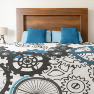 Blue Grey White Gears Steampunk Boys Decor Fleece