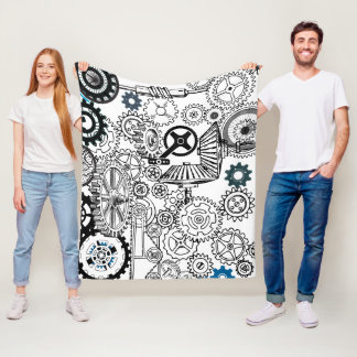 Blue Grey White Gears Steampunk Boys Decor Fleece Blanket