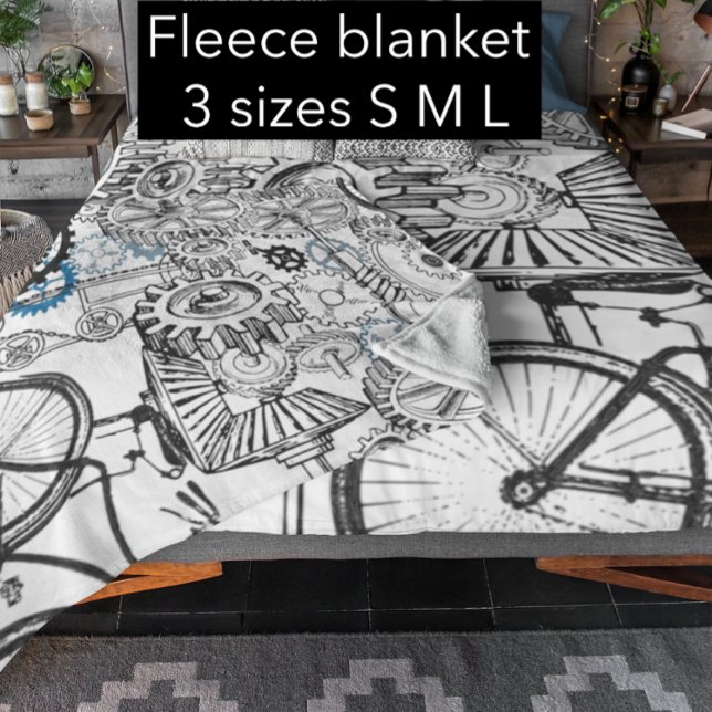 Blue Grey White Gears Steampunk Boys Decor Fleece Blanket (Creator Uploaded)