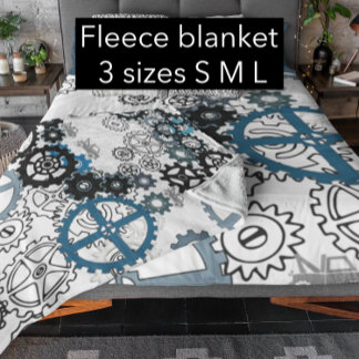 Blue Grey White Gears Steampunk Boys Decor Fleece Blanket