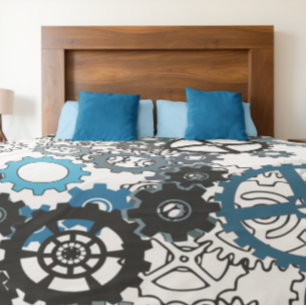 Blue Grey White Gears Steampunk Boys Decor Fleece Blanket
