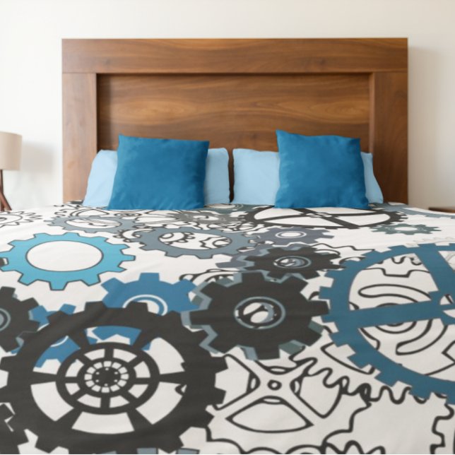 Blue Grey White Gears Steampunk Boys Decor Fleece Blanket (Creator Uploaded)