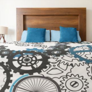 Blue Grey White Gears Steampunk Boys Decor Fleece Blanket