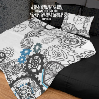 Blue Grey White Gears Steampunk Boys Decor Fleece Blanket