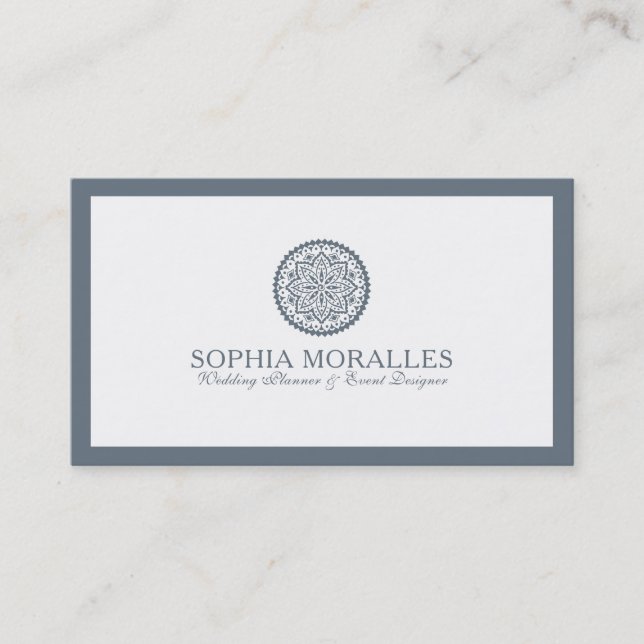 Blue-grey & White Geometric Circle Mandala Business Card (Front)