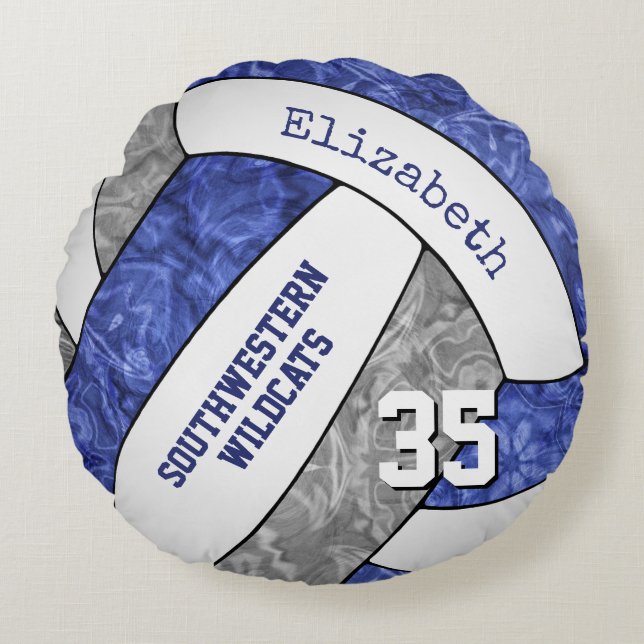 blue grey white girls volleyball team keepsake round cushion (Front)
