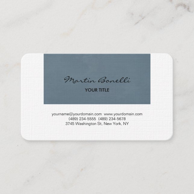 Blue Grey White Handwriting Classical Minimalist Business Card (Front)