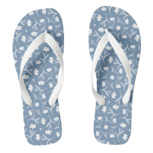 Blue Grey White Liberty Floral Pattern Elegant Pop Flip Flops