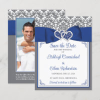 Blue, Grey, White Love Hearts Photo Save the Date