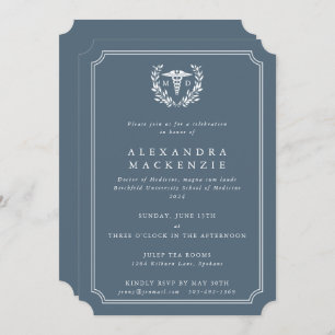 Blue-Grey/White MD Caduceus Graduation Invitation