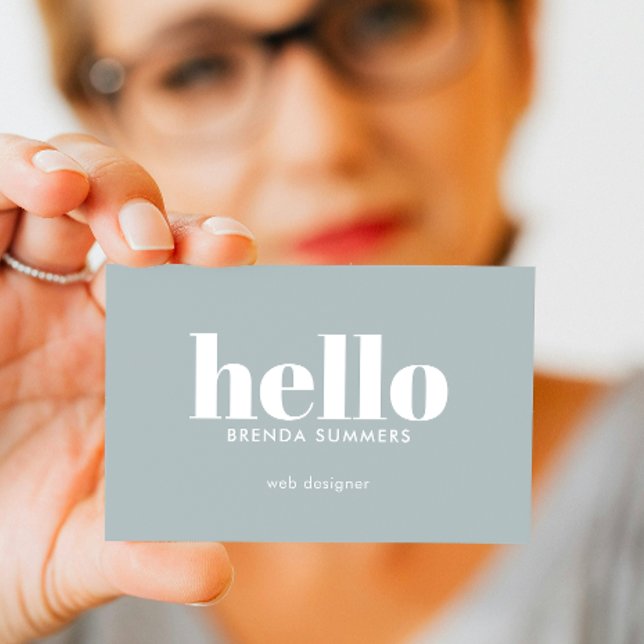 Blue Grey White Minimal Hallo  Business Card (Creator Uploaded)