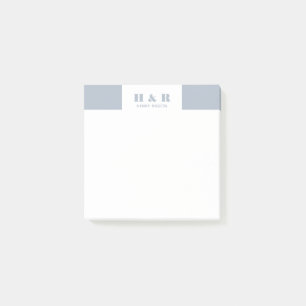 Blue-Grey & White Minimalistic Modern Monogram Post-it Notes