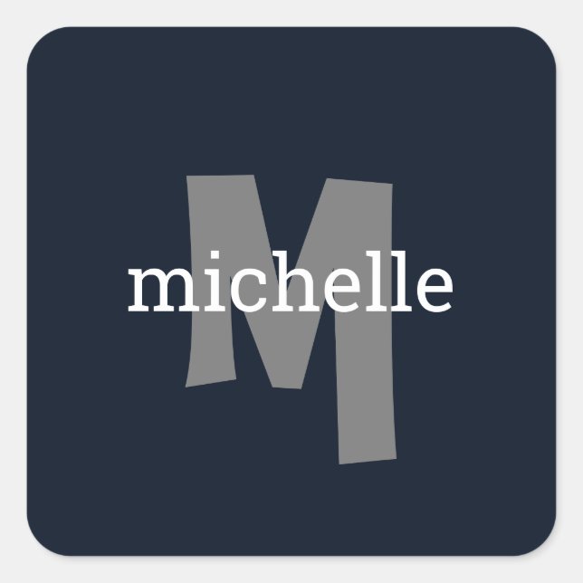 Blue Grey White Monogram with Name Stickers (Front)