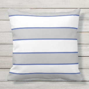 Blue Grey White Nautical Elegant Modern Stripes Cushion