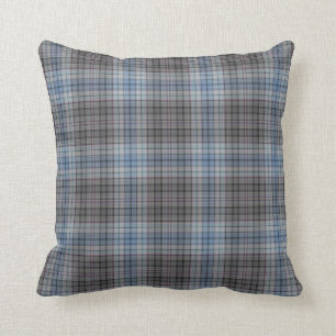Blue Grey White Tartan Plaid Cushion